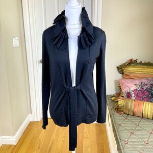 Elie Tahari Sweater Cardigan Merino Wool Ruffle Black (S)